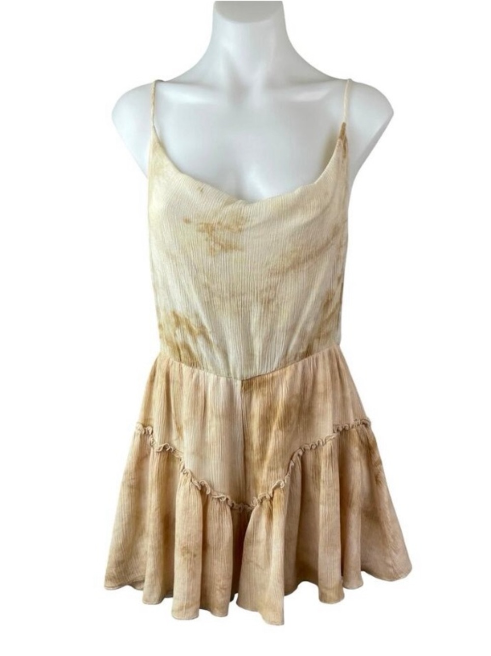 Cream Tie-Dye Cowl Neck Slip Romper